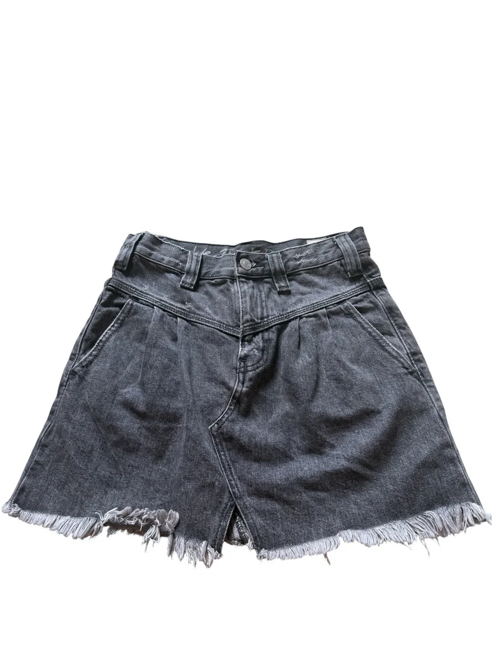 We The Free by Free People Black Denim Mini Skirt High Rise Frayed Hem Y2K Boho